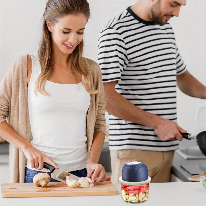 Mini Food Processor Wireless Set, 11.83oz Capacity, Small Garlic Chopper, USB Rechargeable Battery Vegetable Chopper, Wireless Electric Meat Mixer Grinder (Blue), Kitchen Gadget, Compact Design, Durable Construction, Kitchen Gadget, Home Cooks, Meal Prep,