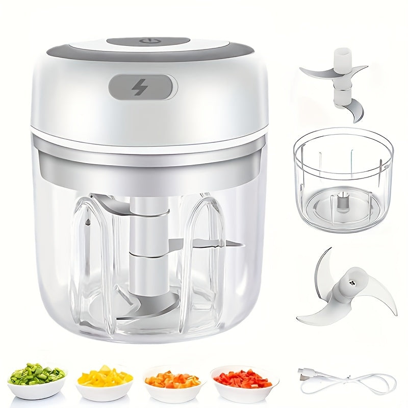 Stainless Steel Electric Mini Garlic Chopper Mincer, 8.45oz/250ml, USB Portable Meat Grinder for Nuts, Vegetables, Fruits - Easy to Clean, Cordless Kitchen Tool father gift