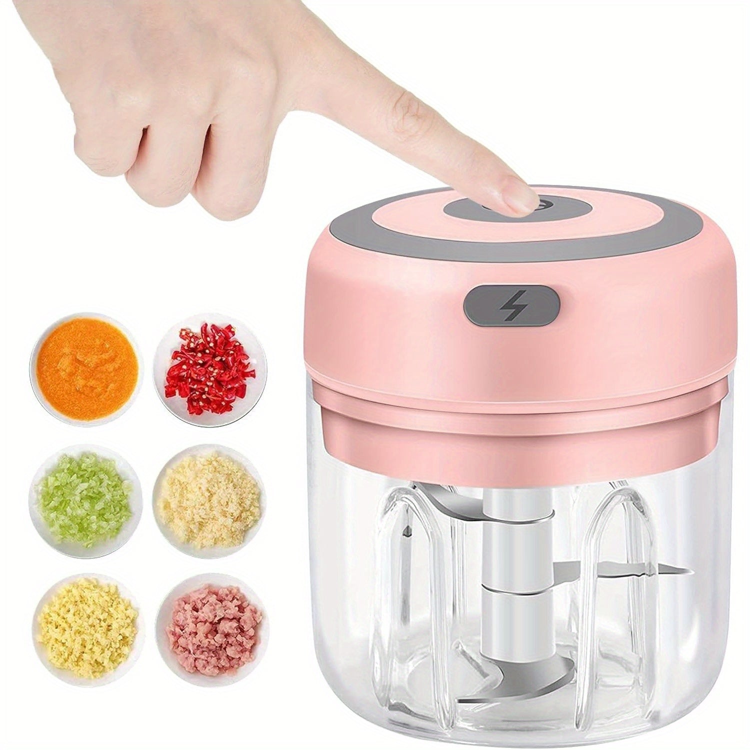 Electric Garlic Chopper, Portable USB Rechargeable Garlic and Vegetable Chopper, 8.45oz Capacity, Vegetable Blender, Food Processor for Ginger, Chili Peppers, Minced Meat, Fruits and more.