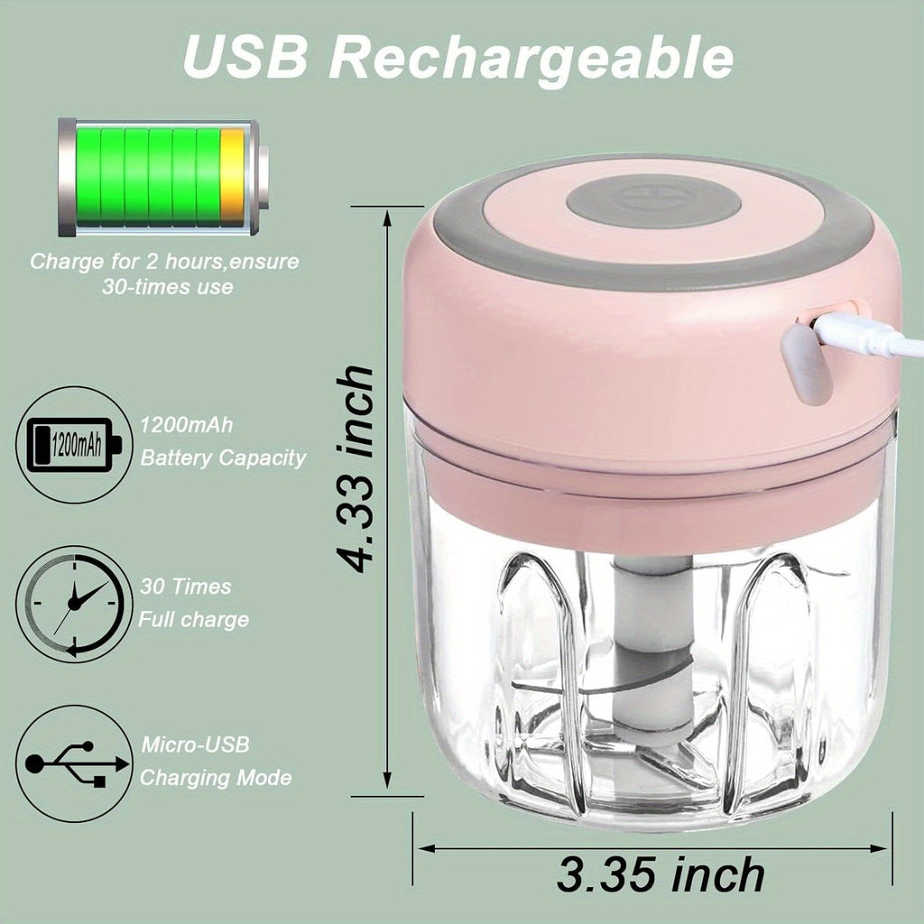 Electric Garlic Chopper, Portable USB Rechargeable Garlic and Vegetable Chopper, 8.45oz Capacity, Vegetable Blender, Food Processor for Ginger, Chili Peppers, Minced Meat, Fruits and more.