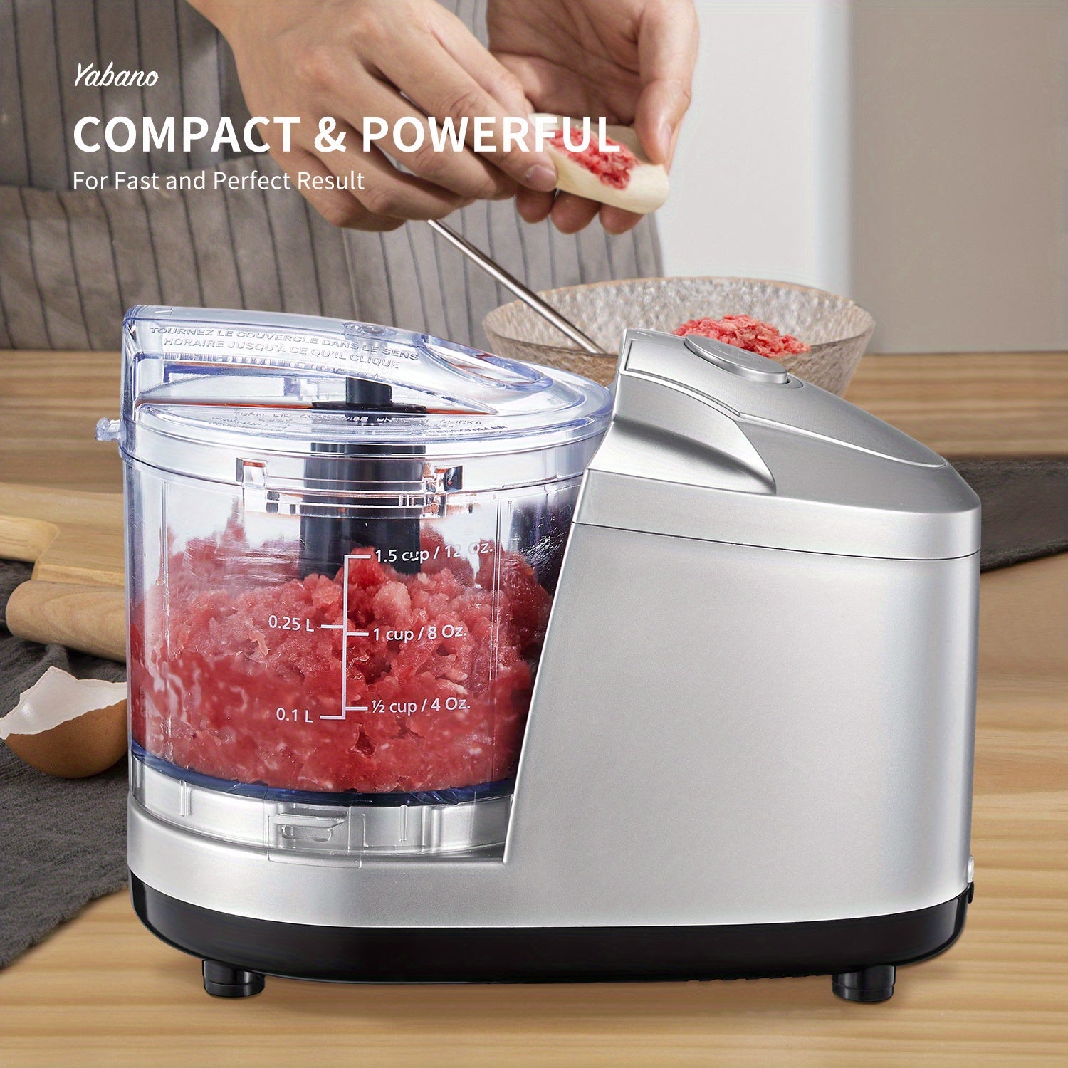 Yabano 1.5-Cup Mini Electric Food Chopper & Processor | One-Touch Operation, Stainless Steel Blades, Easy Clean, Compact Design | Perfect for Chopping Vegetables, Fruits, Nuts & Meats | Ideal for Daily Kitchen Use, Daily Cooking Aid | Compact Chopper |