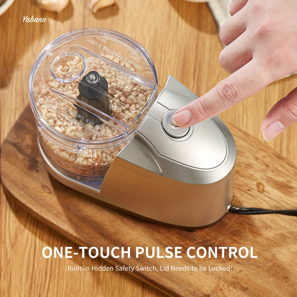 Yabano 1.5-Cup Mini Electric Food Chopper & Processor | One-Touch Operation, Stainless Steel Blades, Easy Clean, Compact Design | Perfect for Chopping Vegetables, Fruits, Nuts & Meats | Ideal for Daily Kitchen Use, Daily Cooking Aid | Compact Chopper |