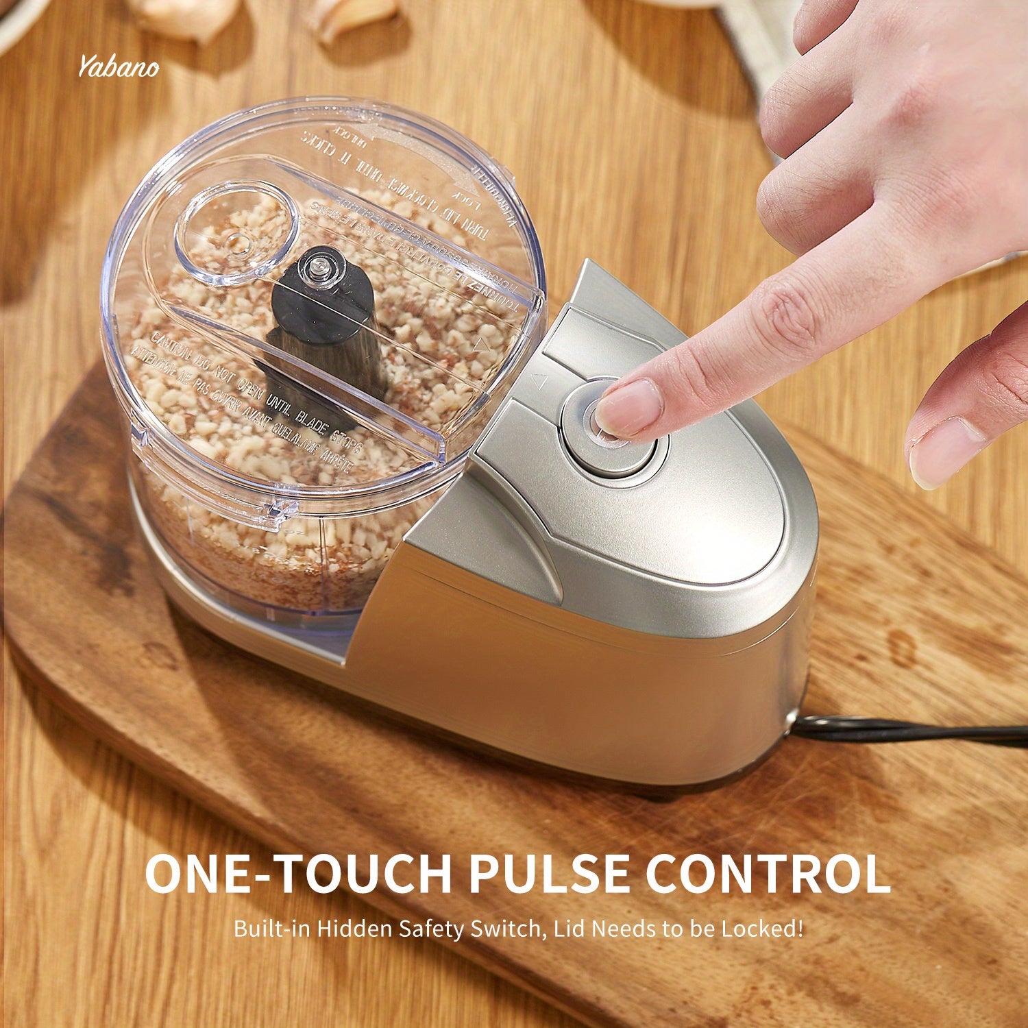 Yabano 1.5-Cup Mini Electric Food Chopper & Processor | One-Touch Operation, Stainless Steel Blades, Easy Clean, Compact Design | Perfect for Chopping Vegetables, Fruits, Nuts & Meats | Ideal for Daily Kitchen Use, Daily Cooking Aid | Compact Chopper |