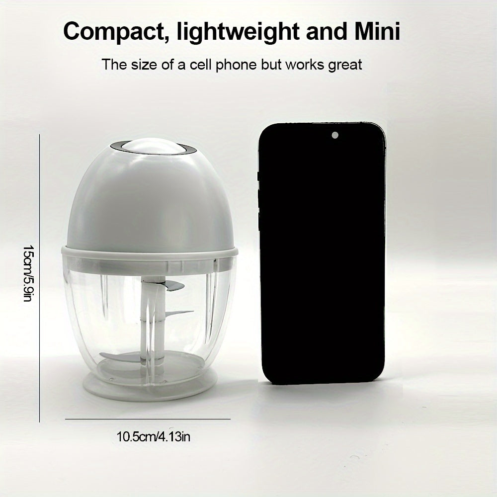 Home Series - Electric Food Processor Vegetable Chopper, 13.53oz Rechargeable Portable Meat Grinder, USB Rechargeable Garlic And Onion Chopper, Suitable for Vegetables, Ginger, Fruits, Purees, Etc., in White.