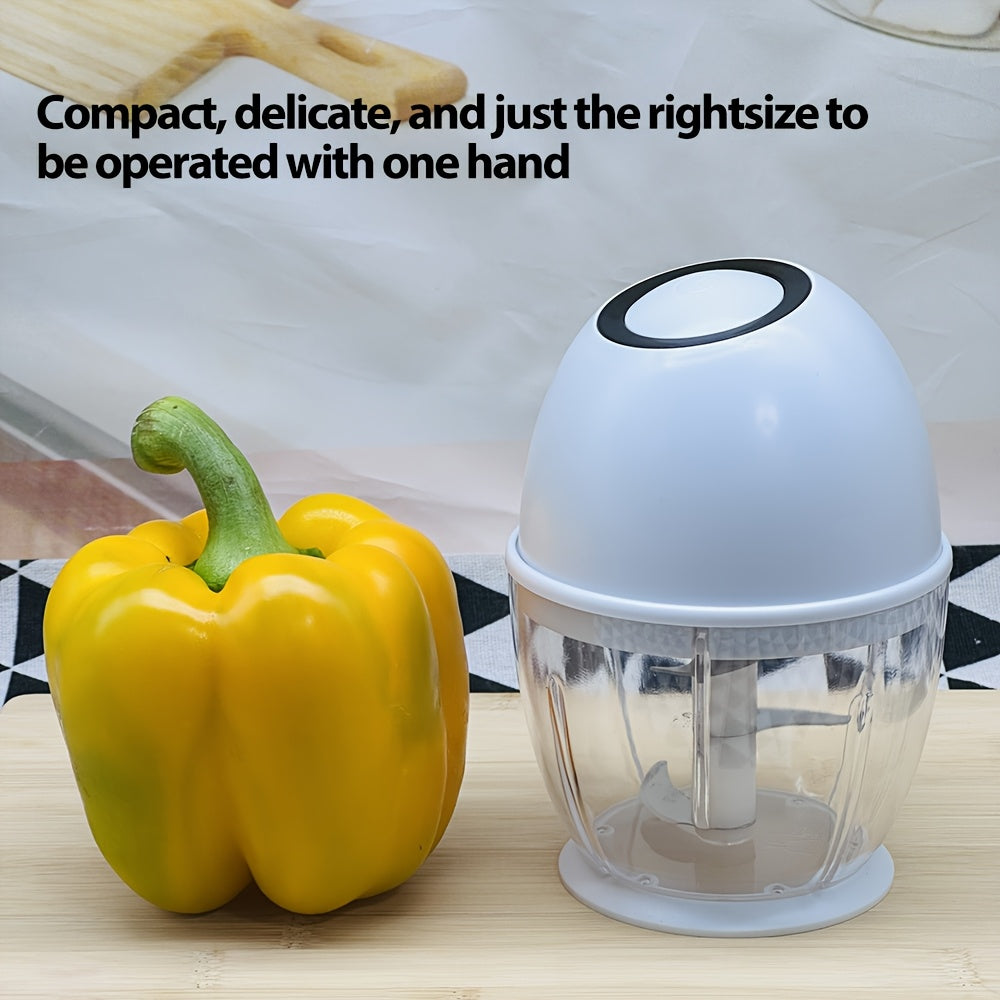 Home Series - Electric Food Processor Vegetable Chopper, 13.53oz Rechargeable Portable Meat Grinder, USB Rechargeable Garlic And Onion Chopper, Suitable for Vegetables, Ginger, Fruits, Purees, Etc., in White.