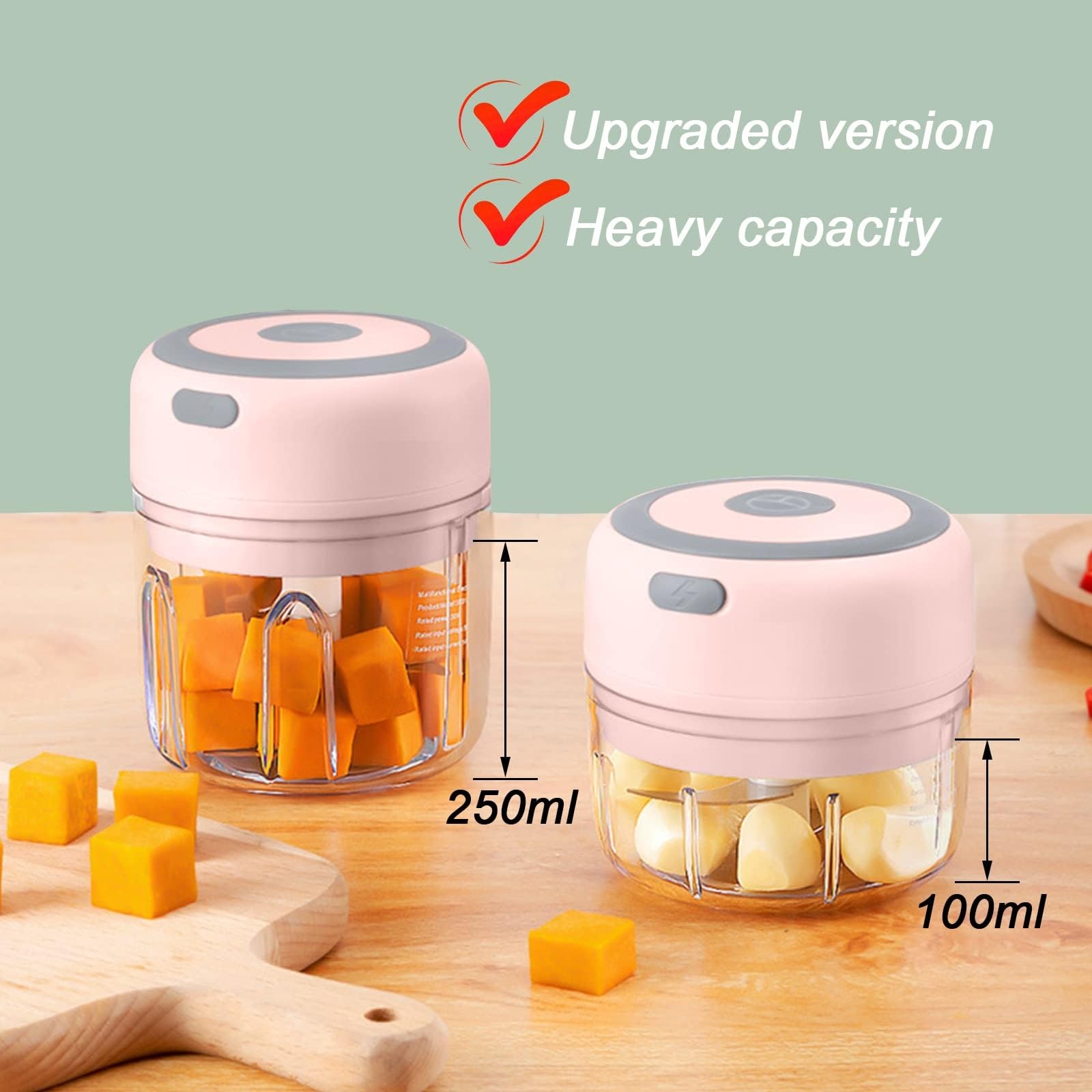 Electric Garlic Chopper, Portable USB Rechargeable Garlic and Vegetable Chopper, 8.45oz Capacity, Vegetable Blender, Food Processor for Ginger, Chili Peppers, Minced Meat, Fruits and more.