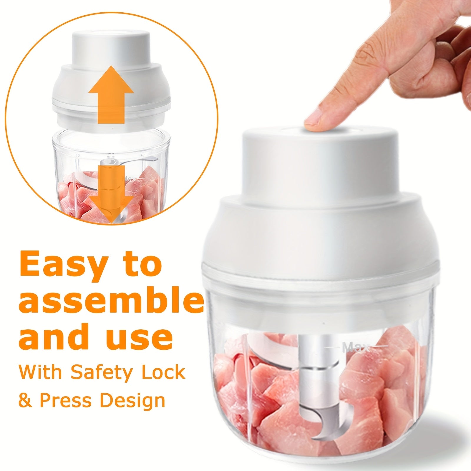 Electric Vegetable Chopper Mini Food Processor 1 Cup, Meat Grinder, Small Food Chopper With 3 Stainless Blades, 45 Watts, For Garlic, Onion, Pepper Dicing, Mincing, And Puree, Portable And Compact Size, Suitable For Outdoor, Camping, And RV Travel