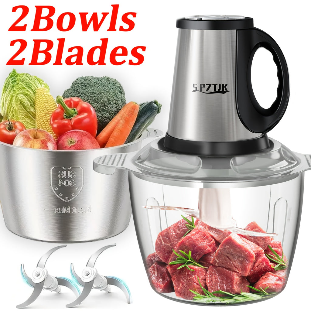 [Food Processor Electric] 2 Bowls + 2 Blades, 101, 45oz/ 3L Food Processor Electric, Stainless Steel & PC Bowls, 3 Speed Meat Grinder, Food Chopper High-Speed Dough Mixer for Vegetables, Meat, Garlic, Fruits, And Nuts, Juicer, Vegetable Chopper