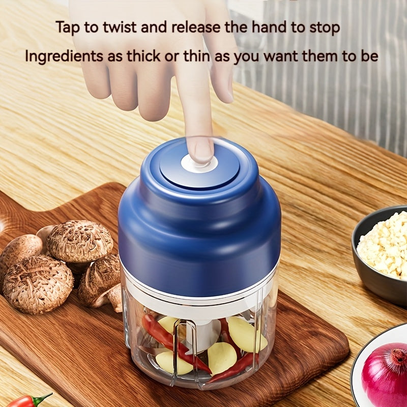 Portable USB Rechargeable Electric Garlic Maker - 10.82oz Large Capacity 6-Blade Stainless Steel Chopper with Auto-Mixing for Garlic, Meat, Veggies, Peppers, Ginger - Compact Kitchen Appliance, Home Cooking, Stylish Gadget, Durable Construction, Food