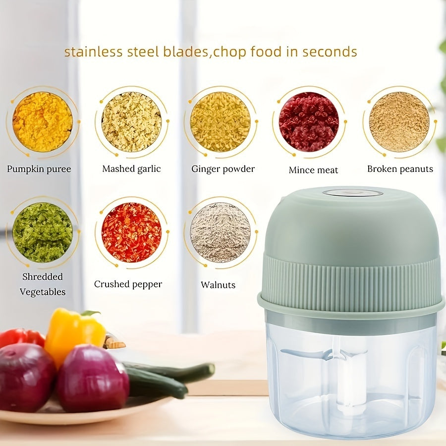 Mini Electric Garlic Chopper, 8.45oz Rechargeable Meat Grinder, 3600RPM Mini Chopper with Safety Switch, USB Charging, Round Shape, for Ginger, Vegetables, and Meat Grinding