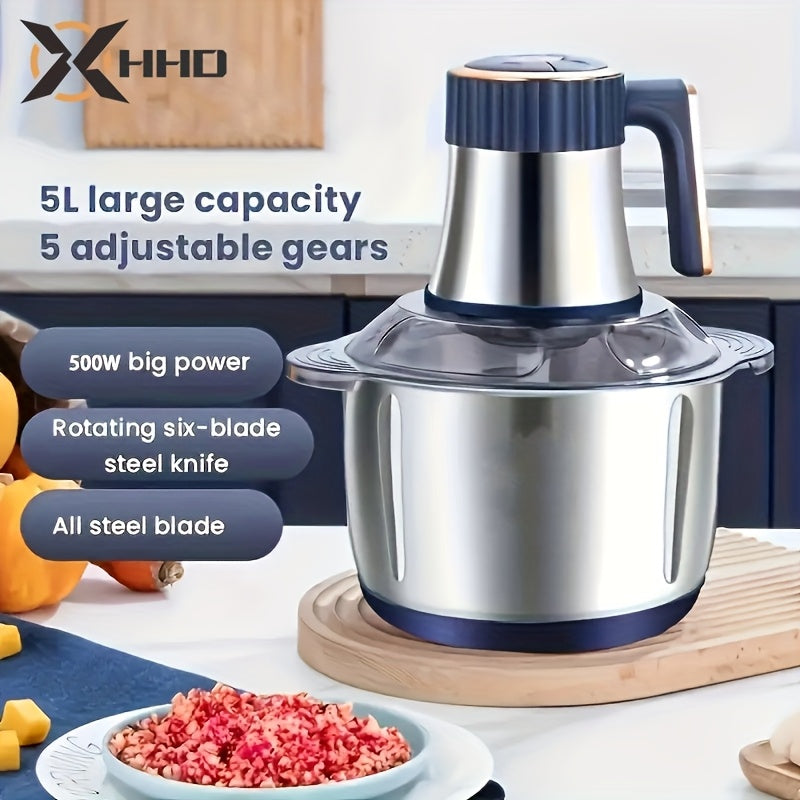 [5L Stainless Steel Food Processor] 5L Stainless Steel Food Processing Machine | 5-speed, 6-blade System, Perfect for Onions, Garlic, Salads, And Teenage Food - A Must-have In The Kitchen