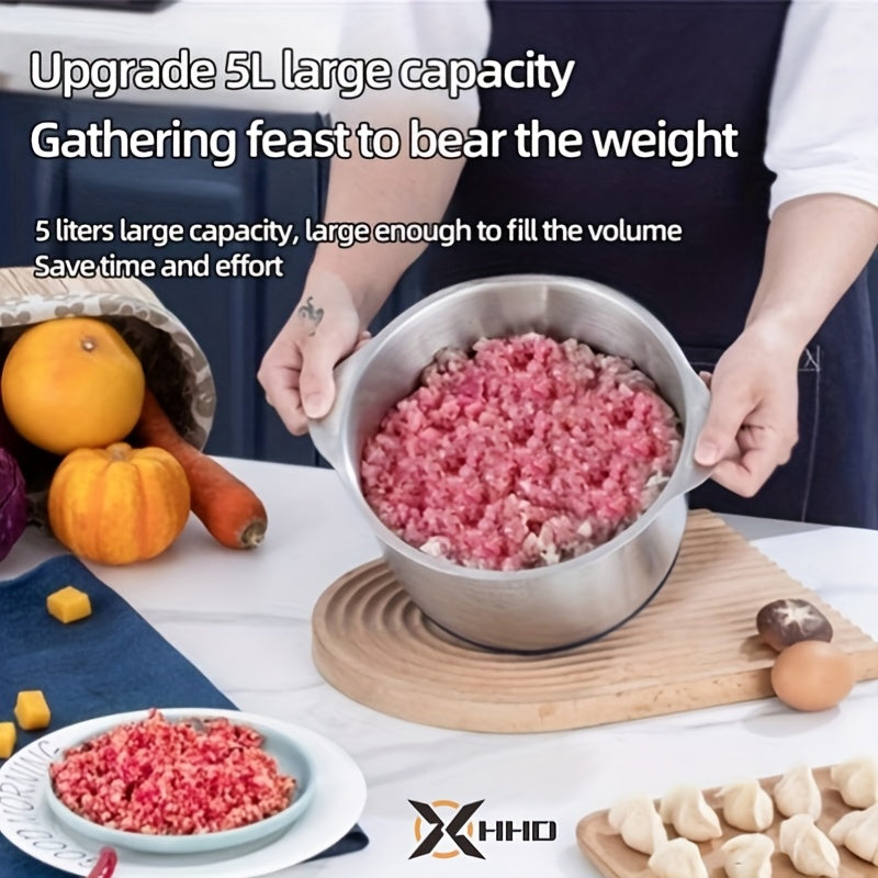 [5L Stainless Steel Food Processor] 5L Stainless Steel Food Processing Machine | 5-speed, 6-blade System, Perfect for Onions, Garlic, Salads, And Teenage Food - A Must-have In The Kitchen