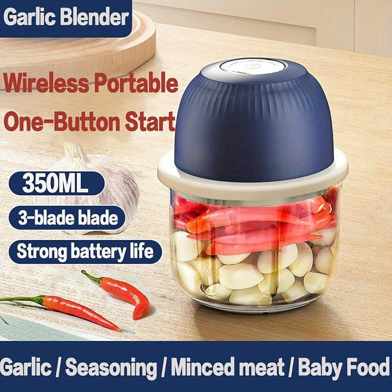 Mini Food Processor Wireless Set, 11.83oz Capacity, Small Garlic Chopper, USB Rechargeable Battery Vegetable Chopper, Wireless Electric Meat Mixer Grinder (Blue), Kitchen Gadget, Compact Design, Durable Construction, Kitchen Gadget, Home Cooks, Meal Prep,