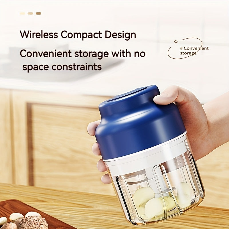 Portable USB Rechargeable Electric Garlic Maker - 10.82oz Large Capacity 6-Blade Stainless Steel Chopper with Auto-Mixing for Garlic, Meat, Veggies, Peppers, Ginger - Compact Kitchen Appliance, Home Cooking, Stylish Gadget, Durable Construction, Food