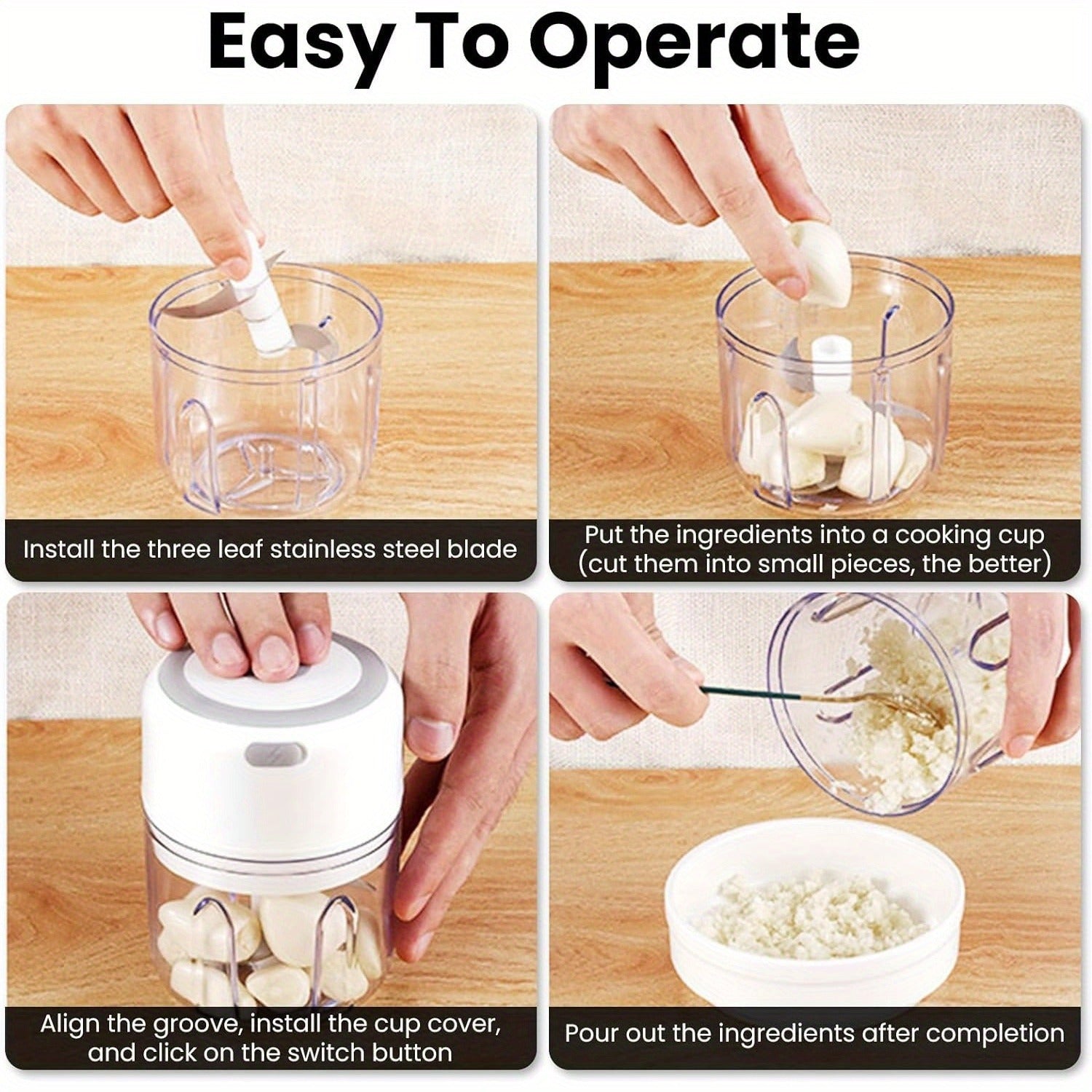 Electric Garlic Chopper, USB Rechargeable Food Processor, 8.45oz Mini Vegetable Cutter for Ginger, Chili, Meat, Fruit, Portable White Kitchen Gadget