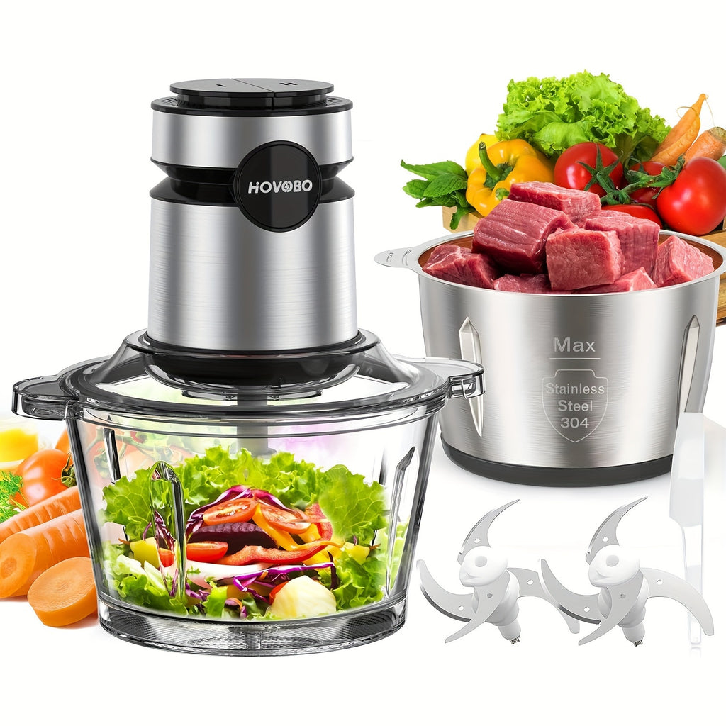 Food Processor, 500W Electric Meat Grinder Food Chopper with Two 8 Cup Bowls & 2 Bi-Level Blades, 2 Speed Kitchen Cutter for Vegetable, Onion, Garlic, Meat, Nuts, And Baby Food, Black