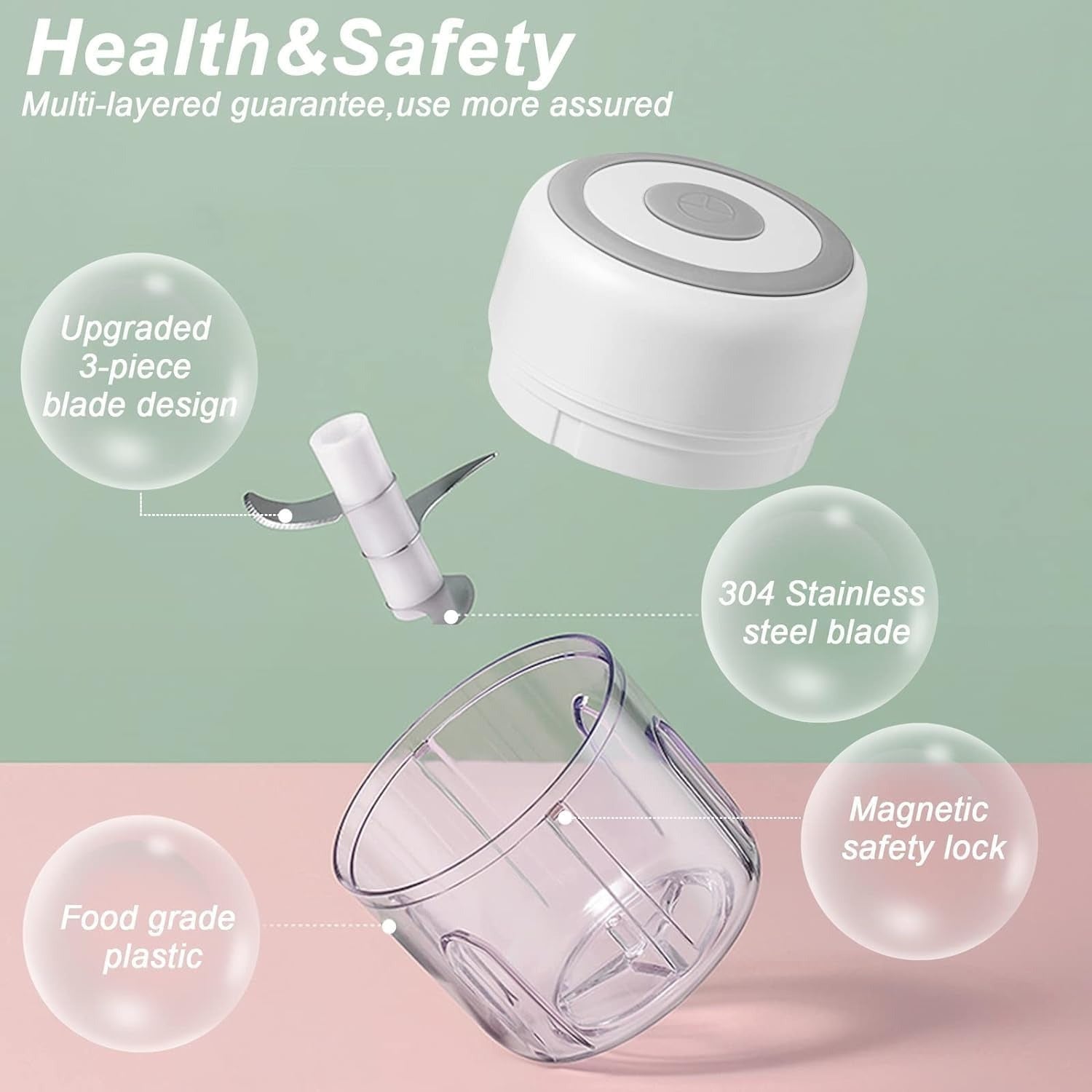 Electric Garlic Chopper, USB Rechargeable Food Processor, 8.45oz Mini Vegetable Cutter for Ginger, Chili, Meat, Fruit, Portable White Kitchen Gadget
