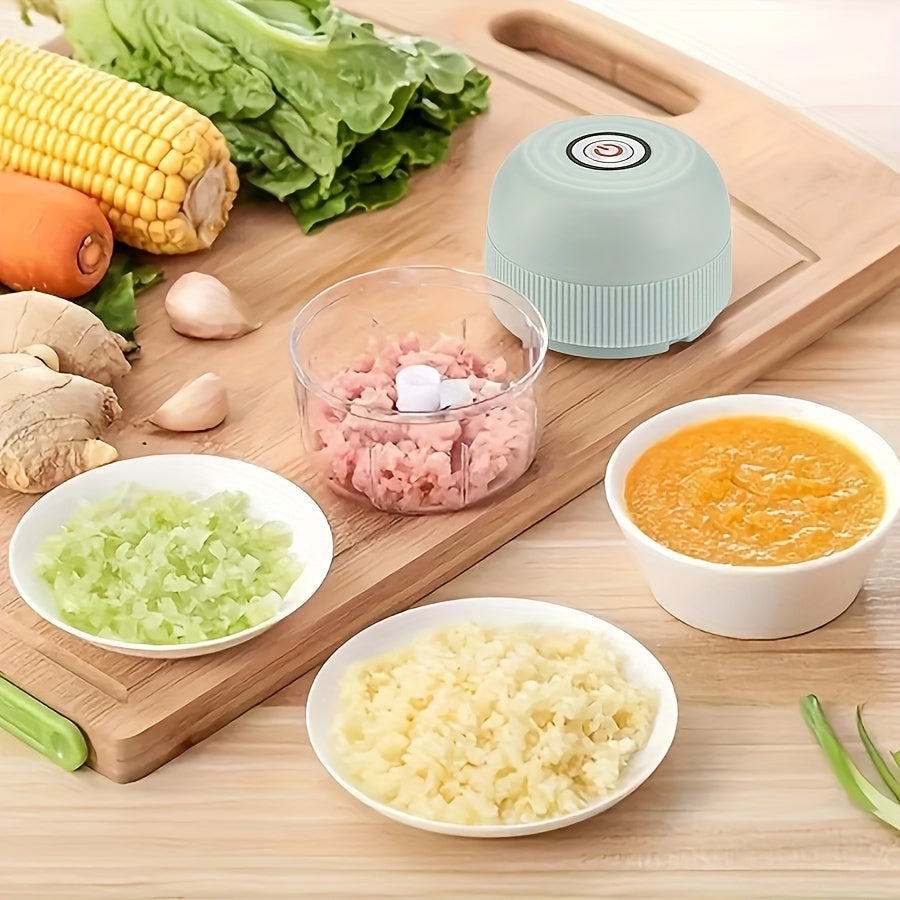 Mini Electric Garlic Chopper, 8.45oz Rechargeable Meat Grinder, 3600RPM Mini Chopper with Safety Switch, USB Charging, Round Shape, for Ginger, Vegetables, and Meat Grinding
