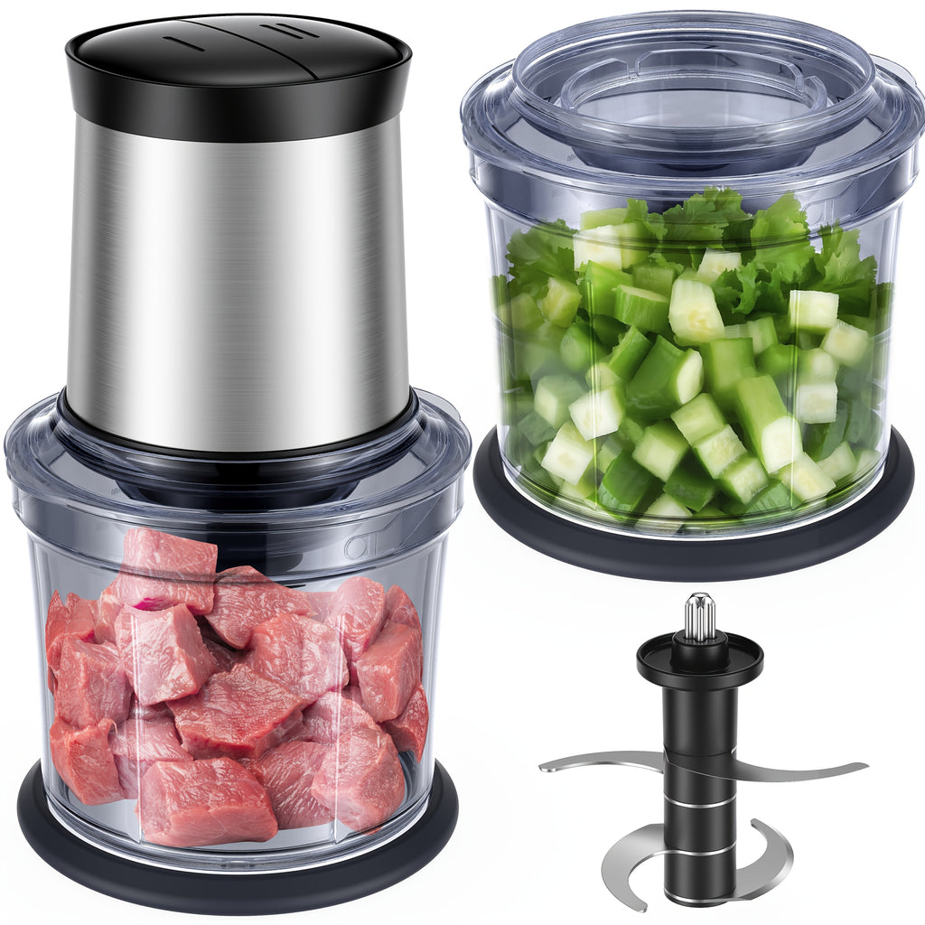 Food Commercial Mixers Processor 4 Cup, Electric Food Chopper, [Small But Powerful]Meat Grinder with 2 Bowls, 2 Speed & 4 Blades for Vegetable, Meat, Nuts, Functions for Chopping, Dicing, Mixing And Puree