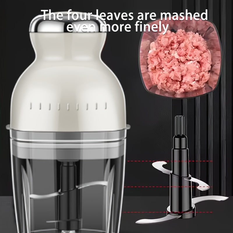 1pc Beige & White Electric Food Processor - Multifunctional Mini Meat Grinder, Juicer, and Baby Blender with 24000 RPM High-Power Kitchen Chopper for Fruits, Vegetables, and More, Juice Extraction | Sleek Kitchen Appliance | Sturdy Handle Design, Blender