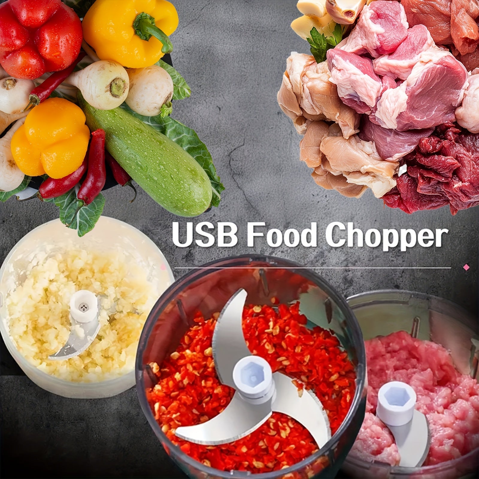 Electric Vegetable Chopper Mini Food Processor 1 Cup, Meat Grinder, Small Food Chopper With 3 Stainless Blades, 45 Watts, For Garlic, Onion, Pepper Dicing, Mincing, And Puree, Portable And Compact Size, Suitable For Outdoor, Camping, And RV Travel