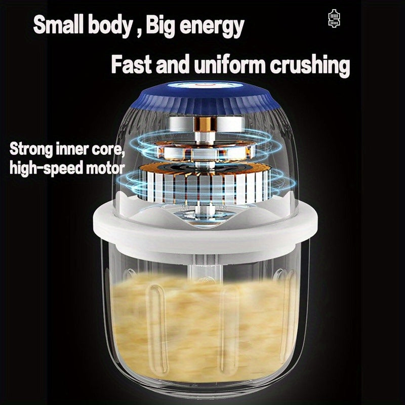 Mini Food Processor Wireless Set, 11.83oz Capacity, Small Garlic Chopper, USB Rechargeable Battery Vegetable Chopper, Wireless Electric Meat Mixer Grinder (Blue), Kitchen Gadget, Compact Design, Durable Construction, Kitchen Gadget, Home Cooks, Meal Prep,