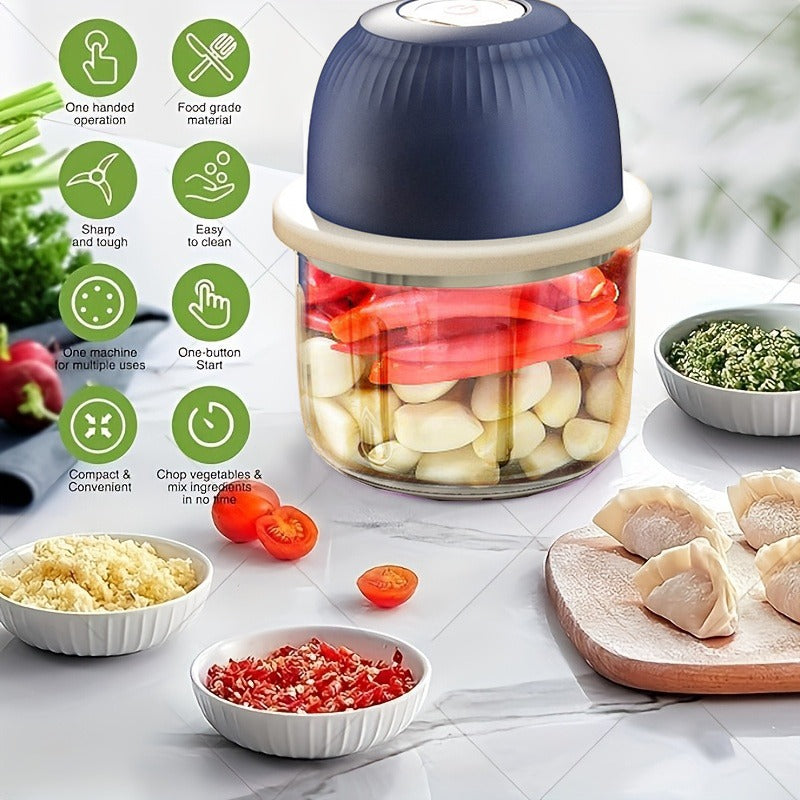 [Compact Food Chopper] Compact Mini Cordless 3-Blade Food Chopper - 12oz Electric Blender & Garlic Press for Garlic, Vegetables, Fruits, Onions, Salads & Hot Pot Ingredients - Kitchen Gadget
