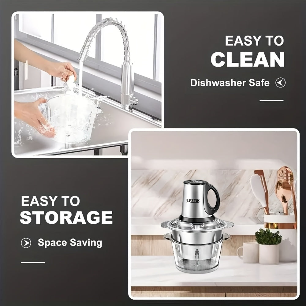 [Food Processor Electric] 2 Bowls + 2 Blades, 101, 45oz/ 3L Food Processor Electric, Stainless Steel & PC Bowls, 3 Speed Meat Grinder, Food Chopper High-Speed Dough Mixer for Vegetables, Meat, Garlic, Fruits, And Nuts, Juicer, Vegetable Chopper