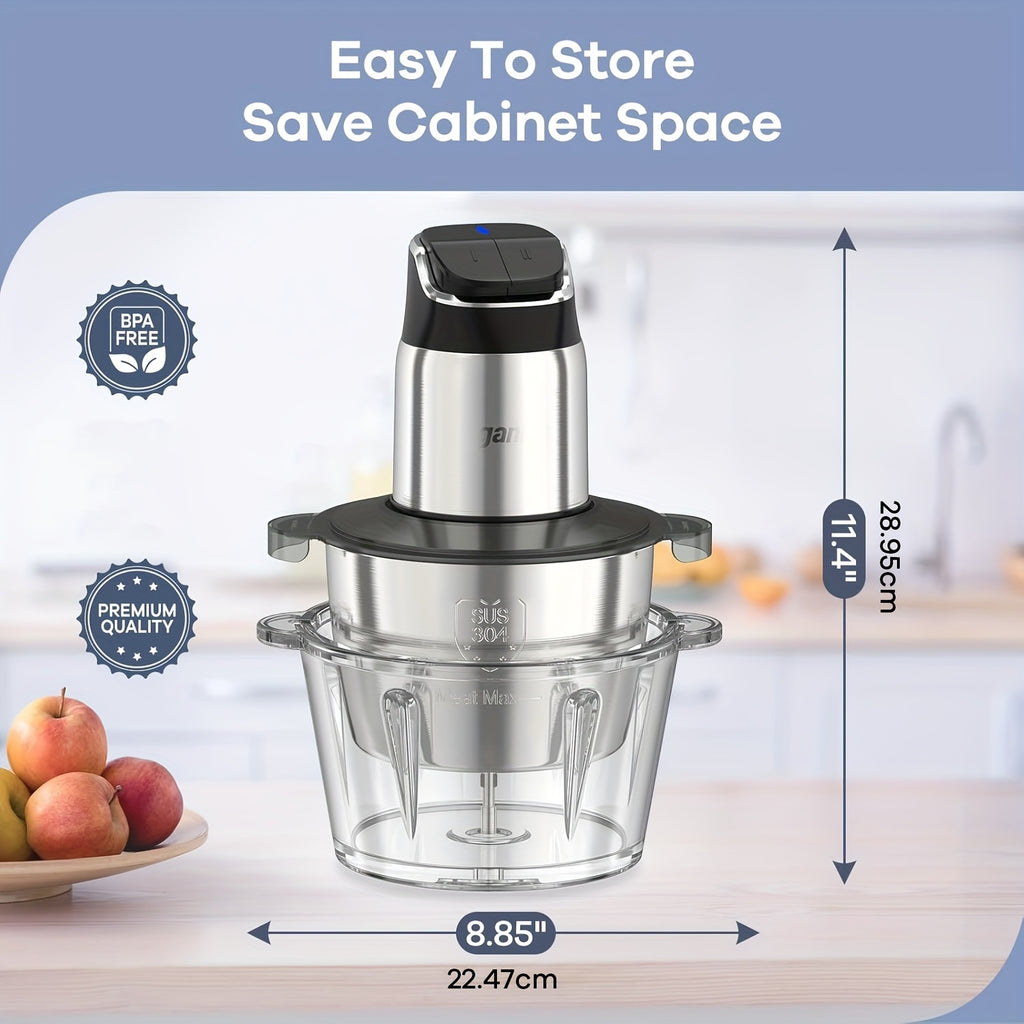 Food Processor, 2-Speed Food Chopper Meat Grinder With 8 Cup Stainless Steel & 8 Cup Glass Bowls, Upgraded Button & Smart Overheat Protection Light - Includes Clean Brush, 2 Sets Of Blades