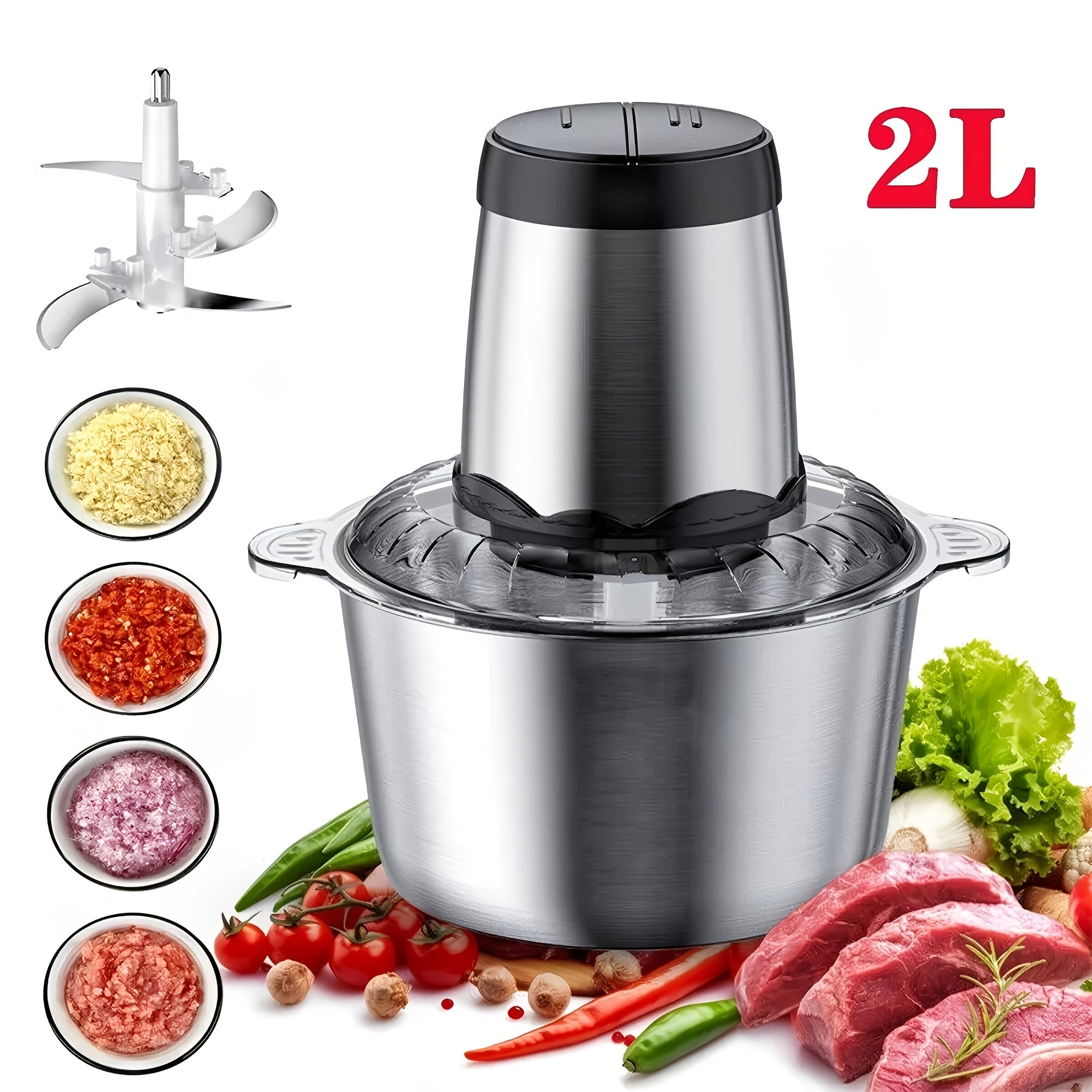 [Powerful Food Processor] 300W 2 Speed Food Processors for Home and Kitchen Use | Meat Grinder with 4 Bi-Level Blades, Electric Food Chopper for Meat/Vegetable/Fruits/Nuts