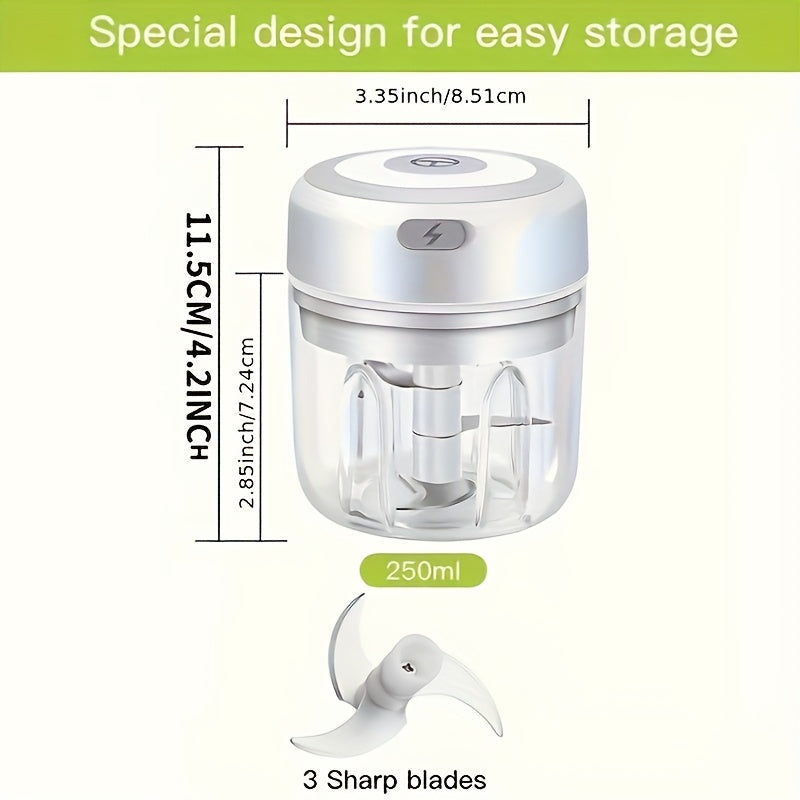 Stainless Steel Electric Mini Garlic Chopper Mincer, 8.45oz/250ml, USB Portable Meat Grinder for Nuts, Vegetables, Fruits - Easy to Clean, Cordless Kitchen Tool father gift