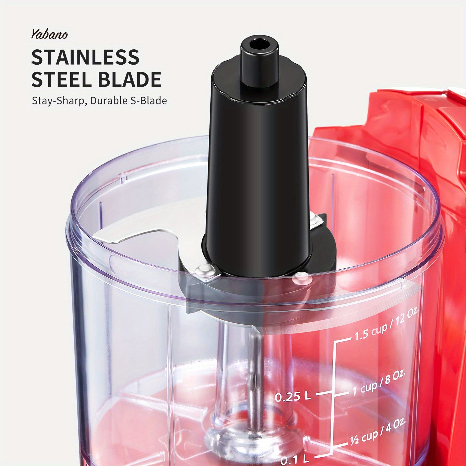 1.5-Cup Mini Electric Food Chopper, One-Touch 100W Food Processor & Meat Grinder | Mix, Chop, Mince & Blend | Easy to Clean, Stainless Steel Blade, Red, by Yabano