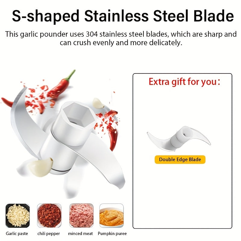 USB-Powered Electric Garlic Chopper & Vegetable Food Processor - 8.45oz Portable Mini Chopper with 1400 RPM Motor, Multi-Function for Onion, Ginger, Meat, Fruit - Includes Interchangeable Blades & Cleaning Brush, Compact Design for Quick Kitchen Prep,