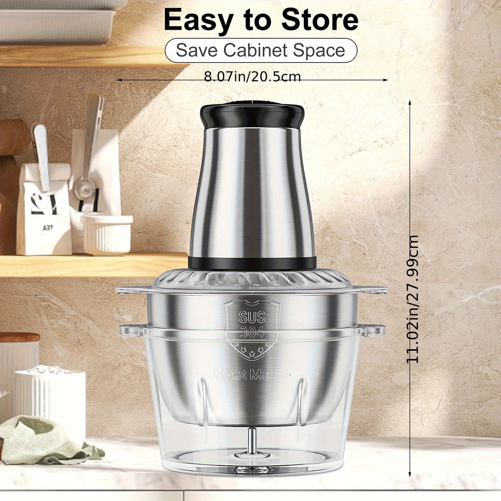 2-Speed Electric Food Processor and Meat Grinder with Powerful Motor - Heavy-Duty Dual Bowl System (8 Cup Glass & Stainless Steel Bowl), Safety Lock & Blades - for Meat, Vegetables, Nuts, Dough - Ideal for Home Kitchen & Commercial Use - Compact
