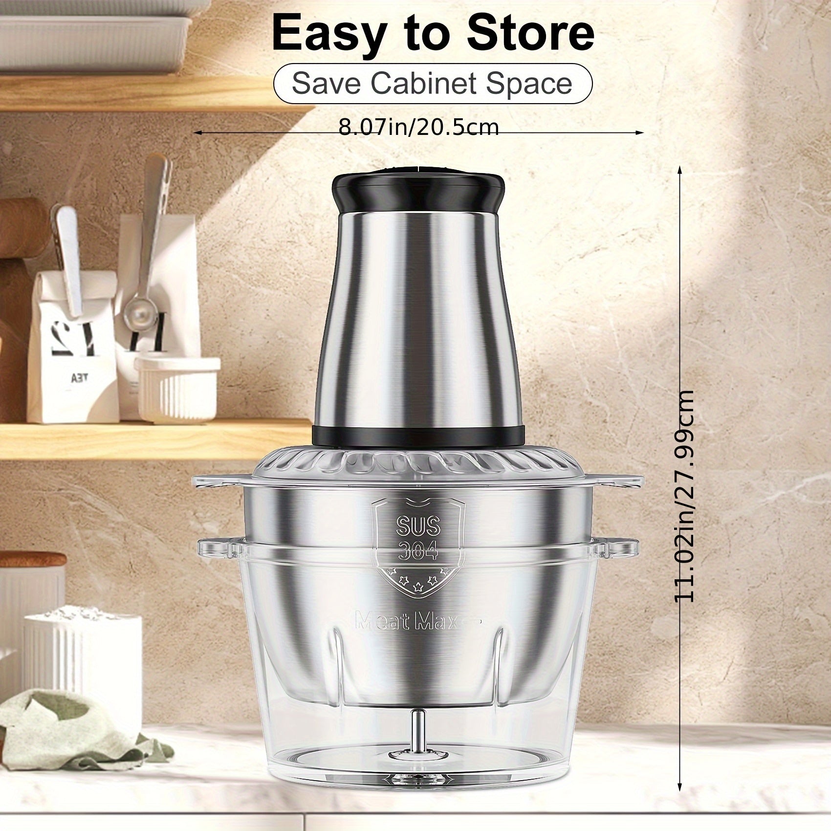 2-Speed Electric Food Processor and Meat Grinder with Powerful Motor - Heavy-Duty Dual Bowl System (8 Cup Glass & Stainless Steel Bowl), Safety Lock & Blades - for Meat, Vegetables, Nuts, Dough - Ideal for Home Kitchen & Commercial Use - Compact