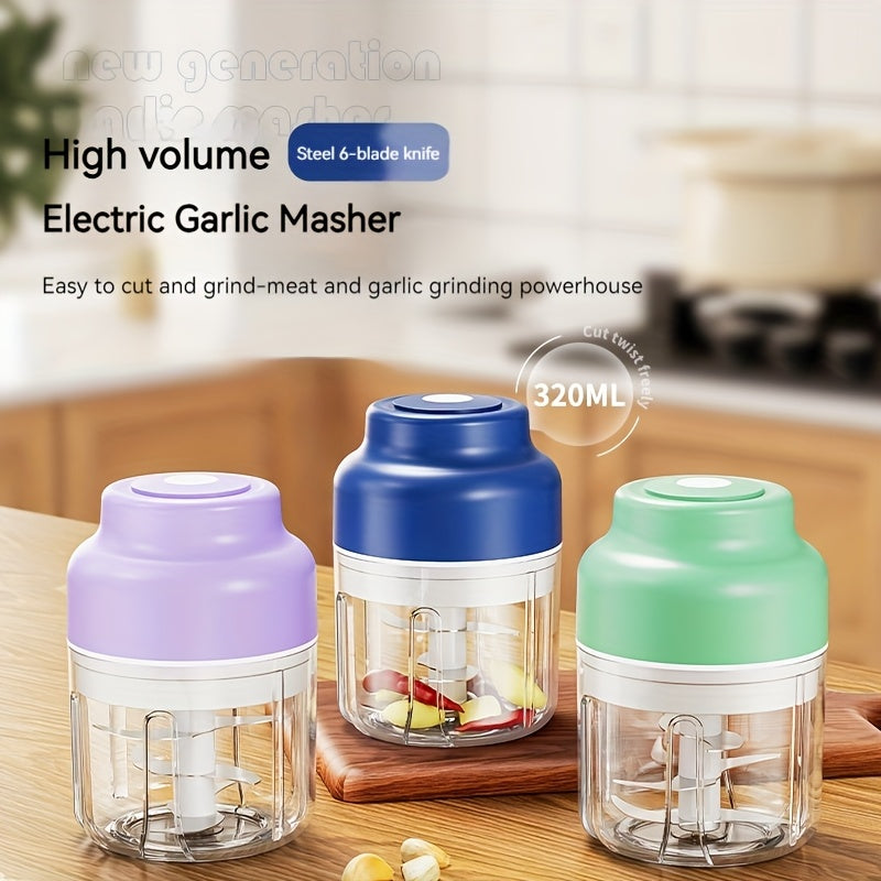 Portable USB Rechargeable Electric Garlic Maker - 10.82oz Large Capacity 6-Blade Stainless Steel Chopper with Auto-Mixing for Garlic, Meat, Veggies, Peppers, Ginger - Compact Kitchen Appliance, Home Cooking, Stylish Gadget, Durable Construction, Food