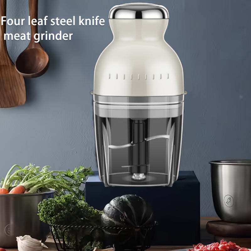 1pc Beige & White Electric Food Processor - Multifunctional Mini Meat Grinder, Juicer, and Baby Blender with 24000 RPM High-Power Kitchen Chopper for Fruits, Vegetables, and More, Juice Extraction | Sleek Kitchen Appliance | Sturdy Handle Design, Blender