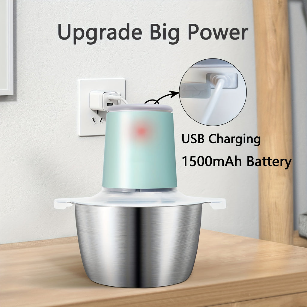 8-Cup Electric Food Chopper, 67.63oz 148W Meat Grinder with 4 Bi-Level Blades, Stainless Steel Mincer for Kitchen - Vegetables, Onion, Garlic, Salad, Fruit, Nuts - USB Rechargeable, ≤36V Operating Voltage, Salad Chopper | Modern Kitchen Gadget | Durable