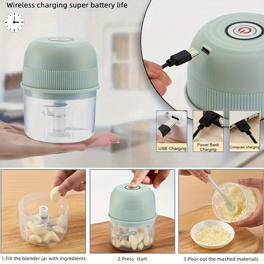 Mini Electric Garlic Chopper, 8.45oz Rechargeable Meat Grinder, 3600RPM Mini Chopper with Safety Switch, USB Charging, Round Shape, for Ginger, Vegetables, and Meat Grinding