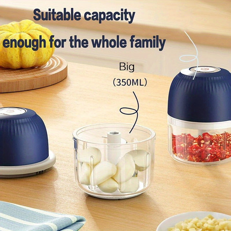 Mini Food Processor Wireless Set, 11.83oz Capacity, Small Garlic Chopper, USB Rechargeable Battery Vegetable Chopper, Wireless Electric Meat Mixer Grinder (Blue), Kitchen Gadget, Compact Design, Durable Construction, Kitchen Gadget, Home Cooks, Meal Prep,