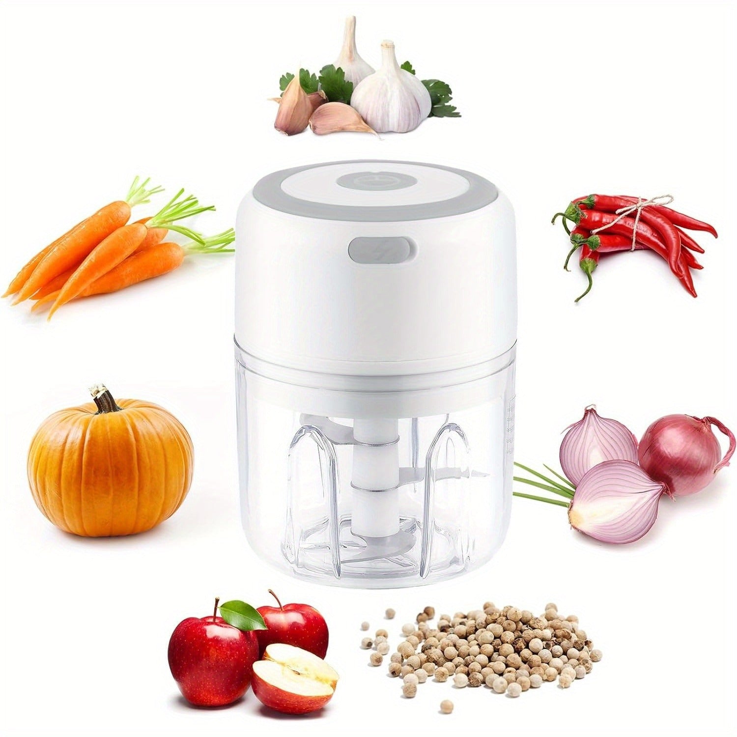 Electric Garlic Chopper, USB Rechargeable Food Processor, 8.45oz Mini Vegetable Cutter for Ginger, Chili, Meat, Fruit, Portable White Kitchen Gadget