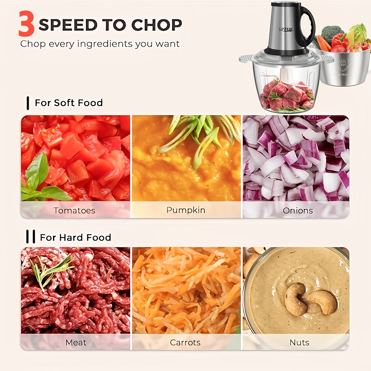 [Food Processor Electric] 2 Bowls + 2 Blades, 101, 45oz/ 3L Food Processor Electric, Stainless Steel & PC Bowls, 3 Speed Meat Grinder, Food Chopper High-Speed Dough Mixer for Vegetables, Meat, Garlic, Fruits, And Nuts, Juicer, Vegetable Chopper