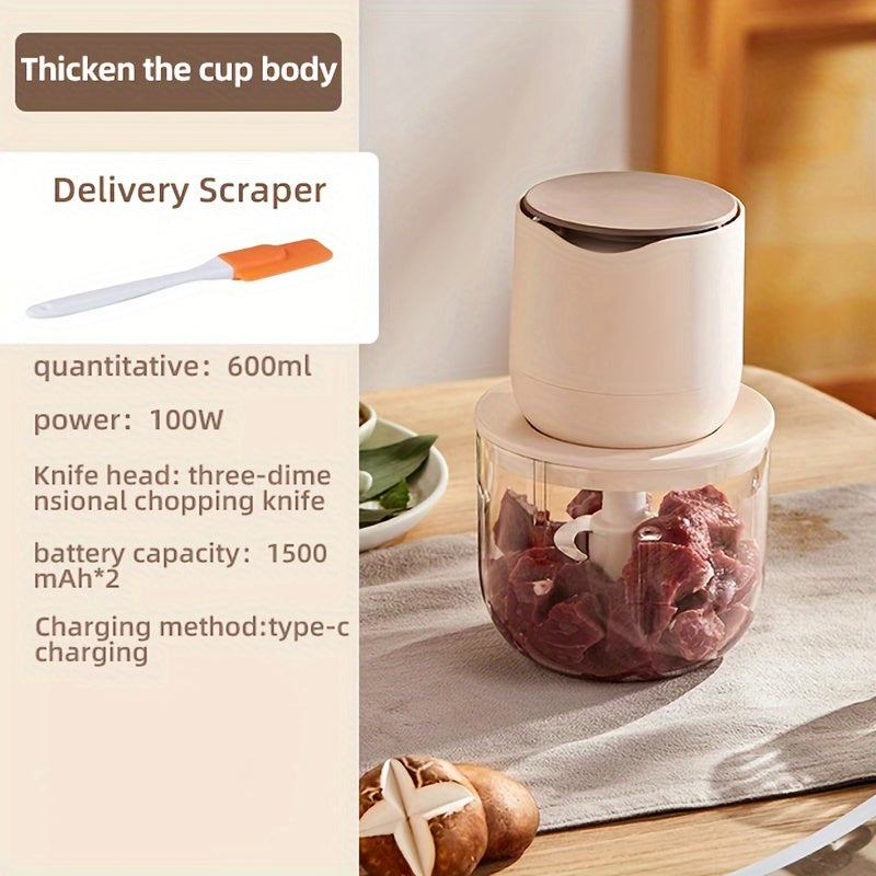Versatile Wireless Meat Grinder with USB Charging - 20.29oz Capacity, Multi-Function Electric Food Processor, Juicer & Ice Crusher, Meat Grinder, Ice Crusher