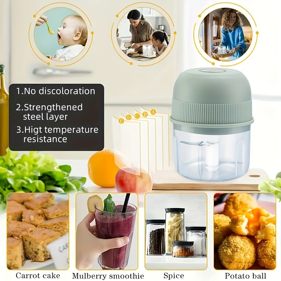 Mini Electric Garlic Chopper, 8.45oz Rechargeable Meat Grinder, 3600RPM Mini Chopper with Safety Switch, USB Charging, Round Shape, for Ginger, Vegetables, and Meat Grinding