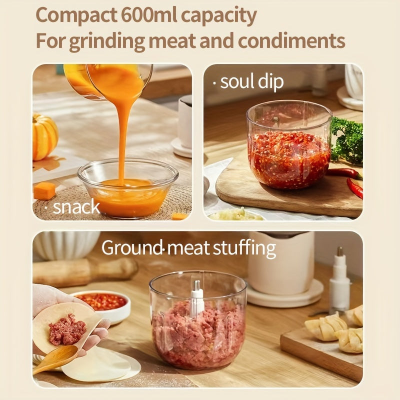 Versatile Wireless Meat Grinder with USB Charging - 20.29oz Capacity, Multi-Function Electric Food Processor, Juicer & Ice Crusher, Meat Grinder, Ice Crusher