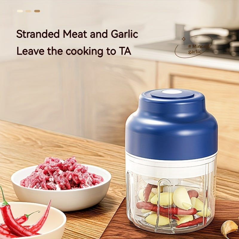 Portable USB Rechargeable Electric Garlic Maker - 10.82oz Large Capacity 6-Blade Stainless Steel Chopper with Auto-Mixing for Garlic, Meat, Veggies, Peppers, Ginger - Compact Kitchen Appliance, Home Cooking, Stylish Gadget, Durable Construction, Food